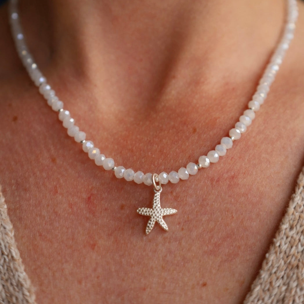 White Crystal Starfish Necklace