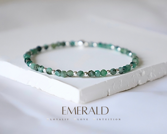 Dainty Emerald Gemstone Bracelet | 925 Sterling Silver