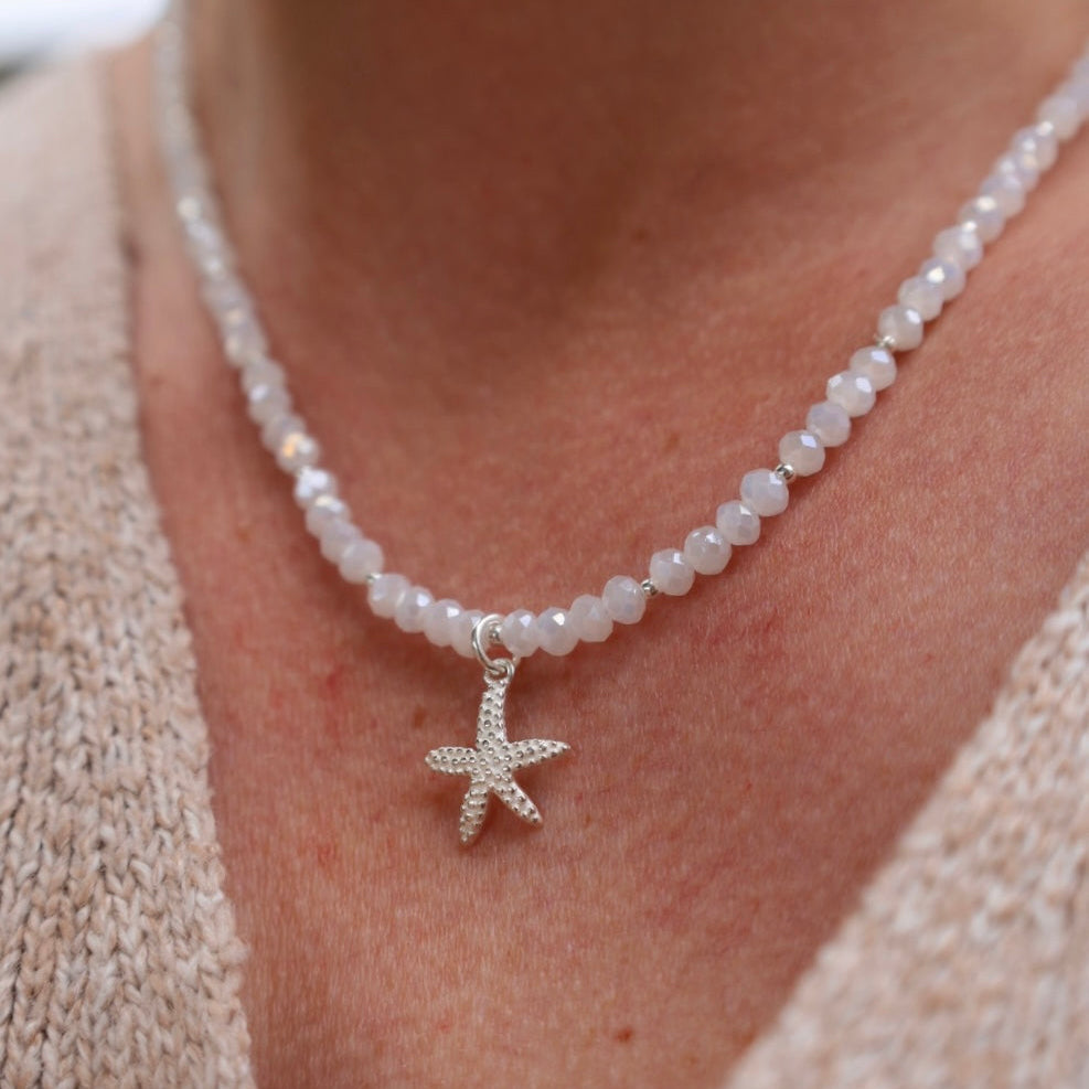 White Crystal Starfish Necklace