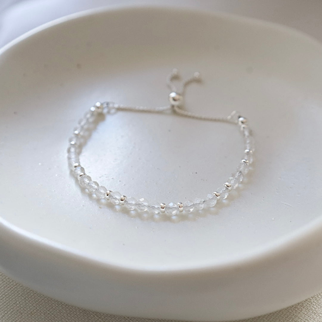 Dainty Clear Quartz Adjustable Bracelet | 925 Sterling Silver | April Birthstone