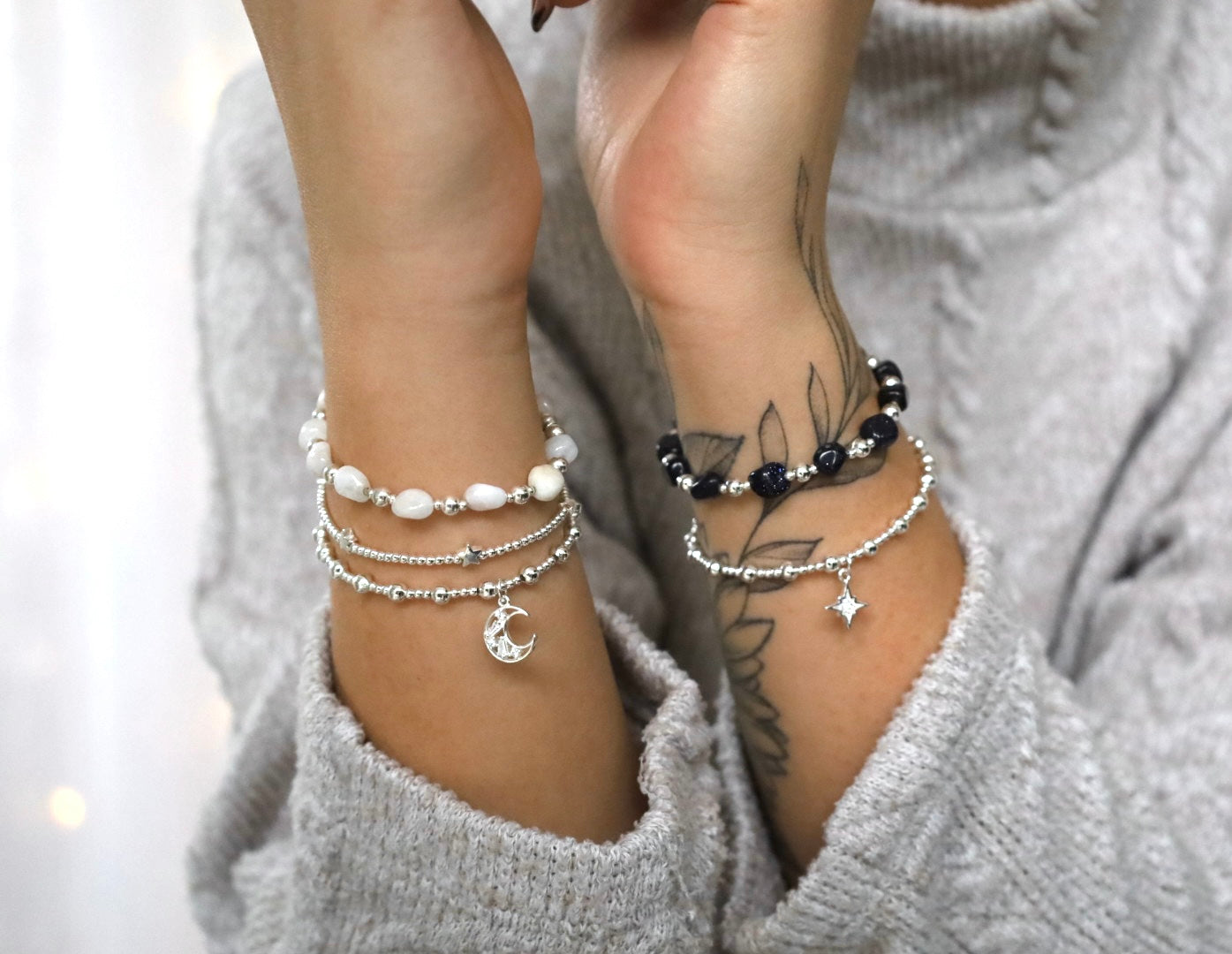 Crystal Cresent Moon Charm Bracelet | 925 Sterling Silver