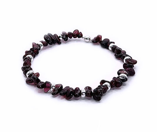 Garnet Chip Stone Healing Bracelet | 925 Sterling Silver