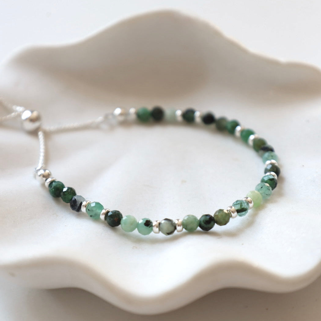 Dainty Emerald Adjustable Bracelet | 925 Sterling Silver | May Birthstone