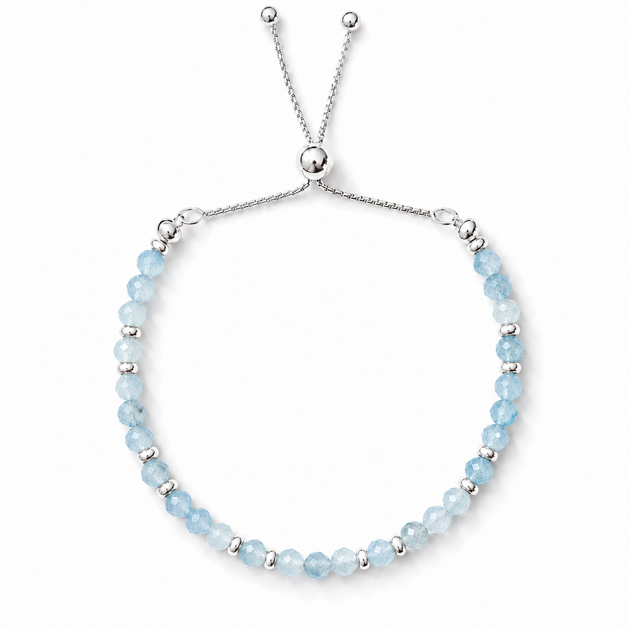 Aquamarine Adjustable Bracelet | 925 Sterling Silver | March Birthstone