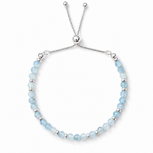 Aquamarine Adjustable Bracelet | 925 Sterling Silver | March Birthstone