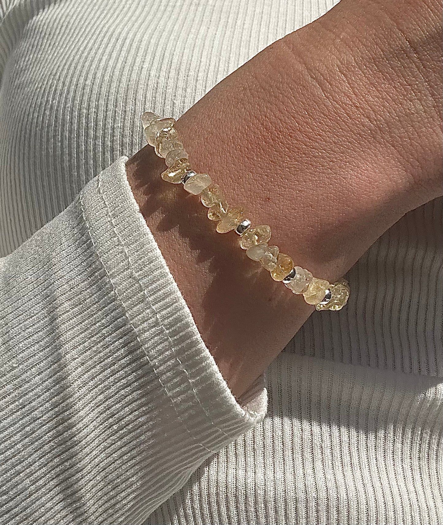 Citrine Quartz Chip Stone Healing Bracelet | 925 Sterling Silver