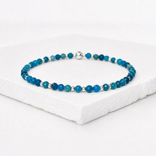 Dainty Blue Apatite Gemstone Bracelet | 925 Sterling Silver