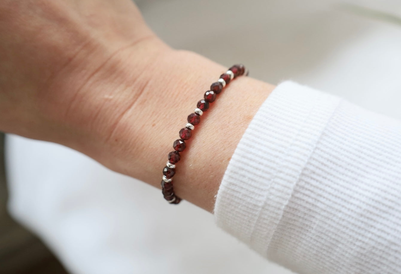Dainty Garnet Adjustable Bracelet | 925 Sterling Silver | January Birthstone