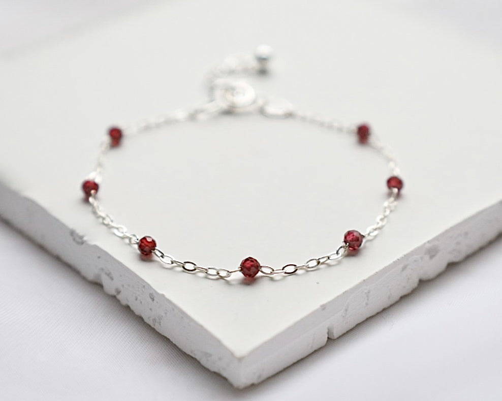 Garnet Bracelet. 925 Sterling Silver. January Birthstone