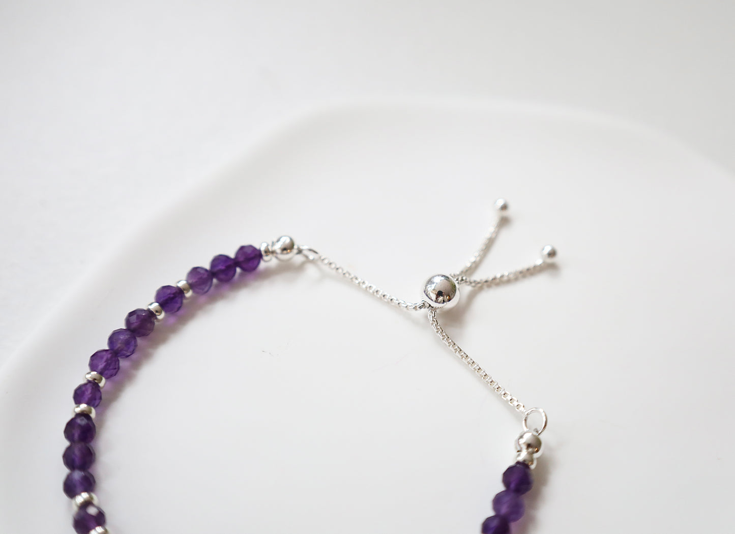 Dainty Amethyst Adjustable Bracelet | 925 Sterling Silver | Febuary Birthstone