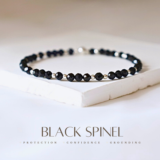 Dainty Black Spinel Gemstone Bracelet | 925 Sterling Silver