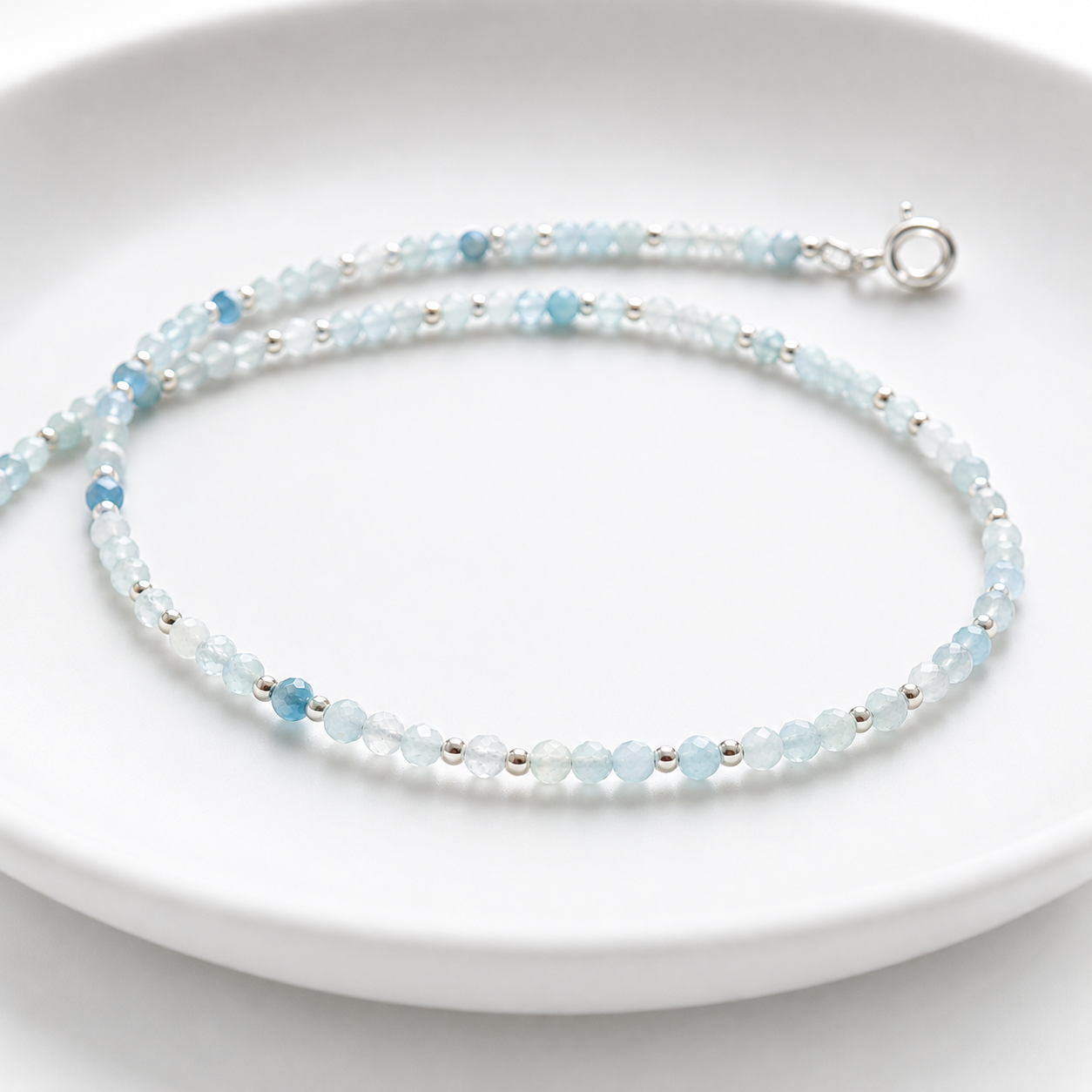 Dainty Aquamarine Gemstone Necklace | 925 Sterling Silver