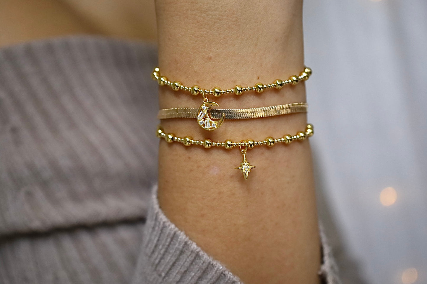 Gold North Star Charm Bracelet | 925 Sterling Silver