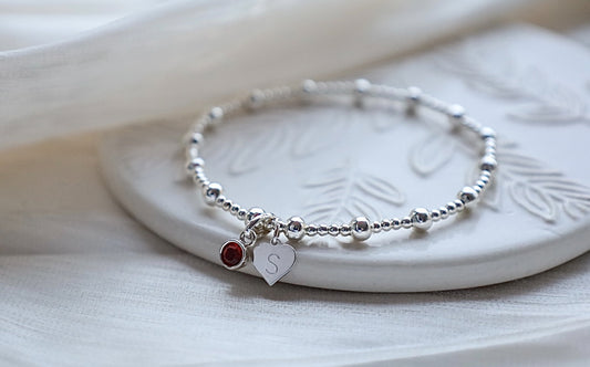 Birthstone Bracelet with Heart Inital