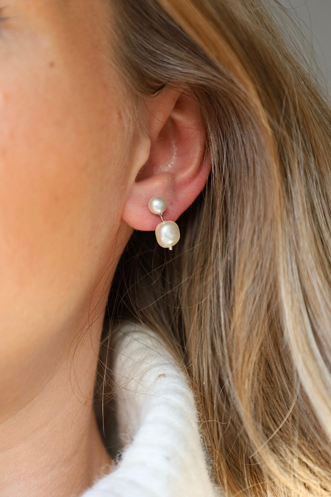 Silver Double Pearl Drops