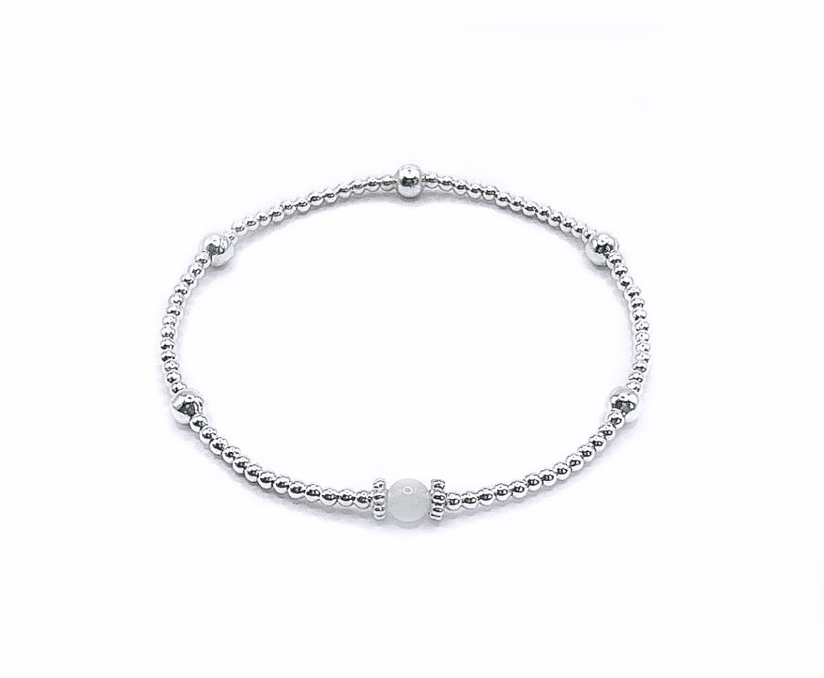 White christmas moonstone Bracelet stack | 925 Sterling Silver