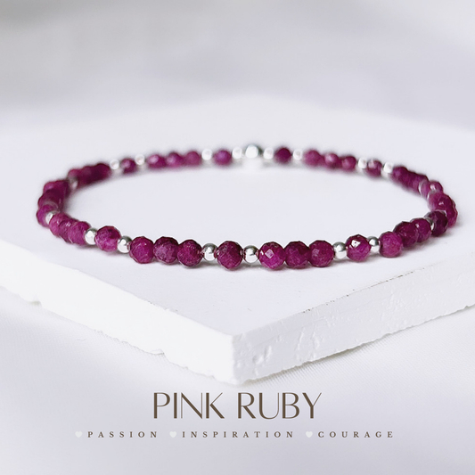 Dainty Pink Ruby Gemstone Bracelet | 925 Sterling Silver