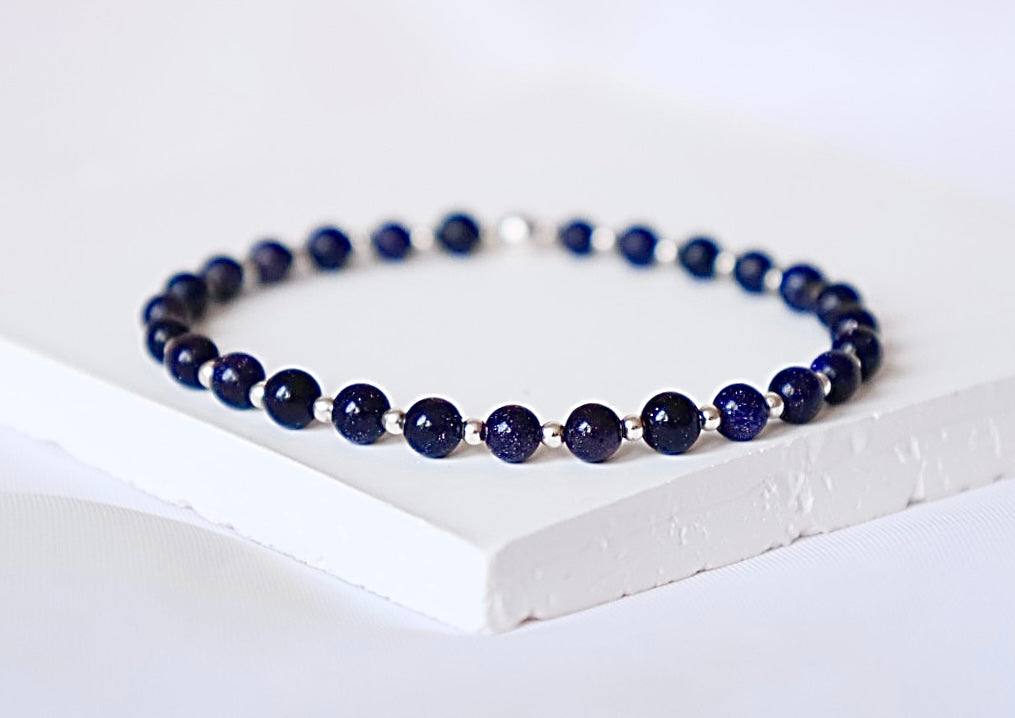 Cosmic Blue Goldstone Bracelet stack | 925 Sterling Silverr