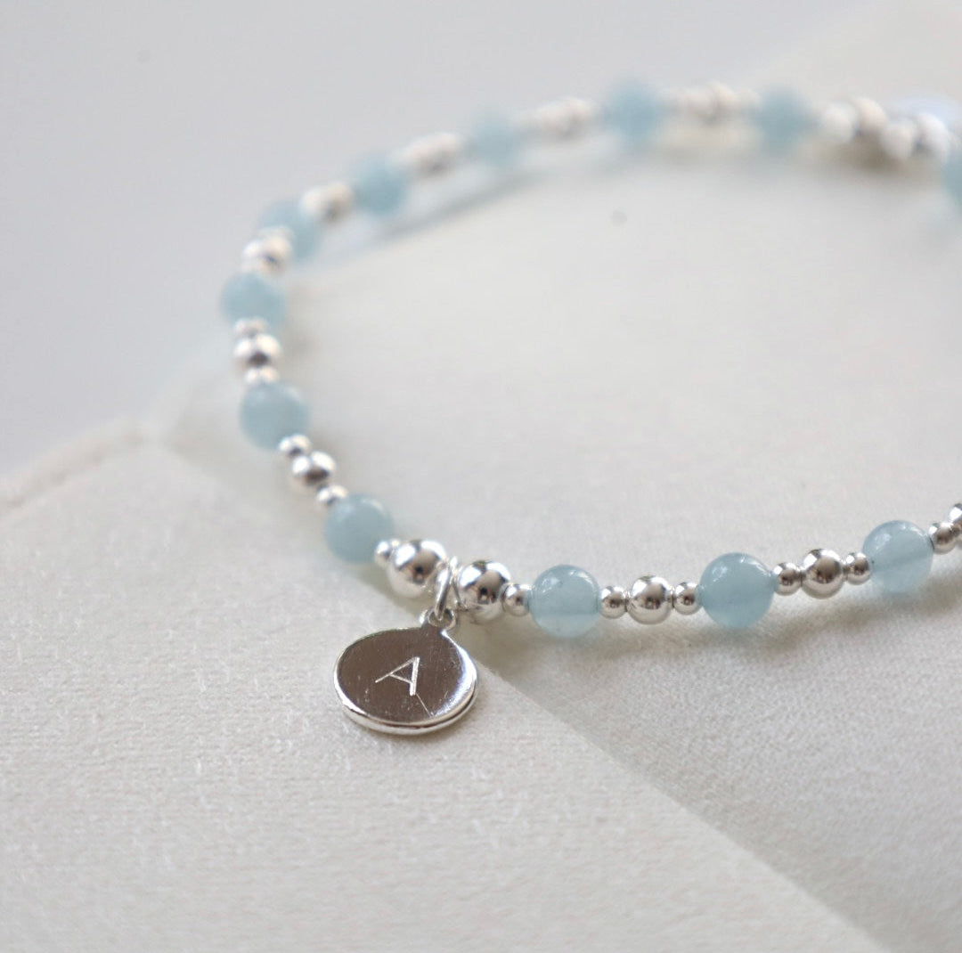 Personalised Aquamarine Initial Bracelet