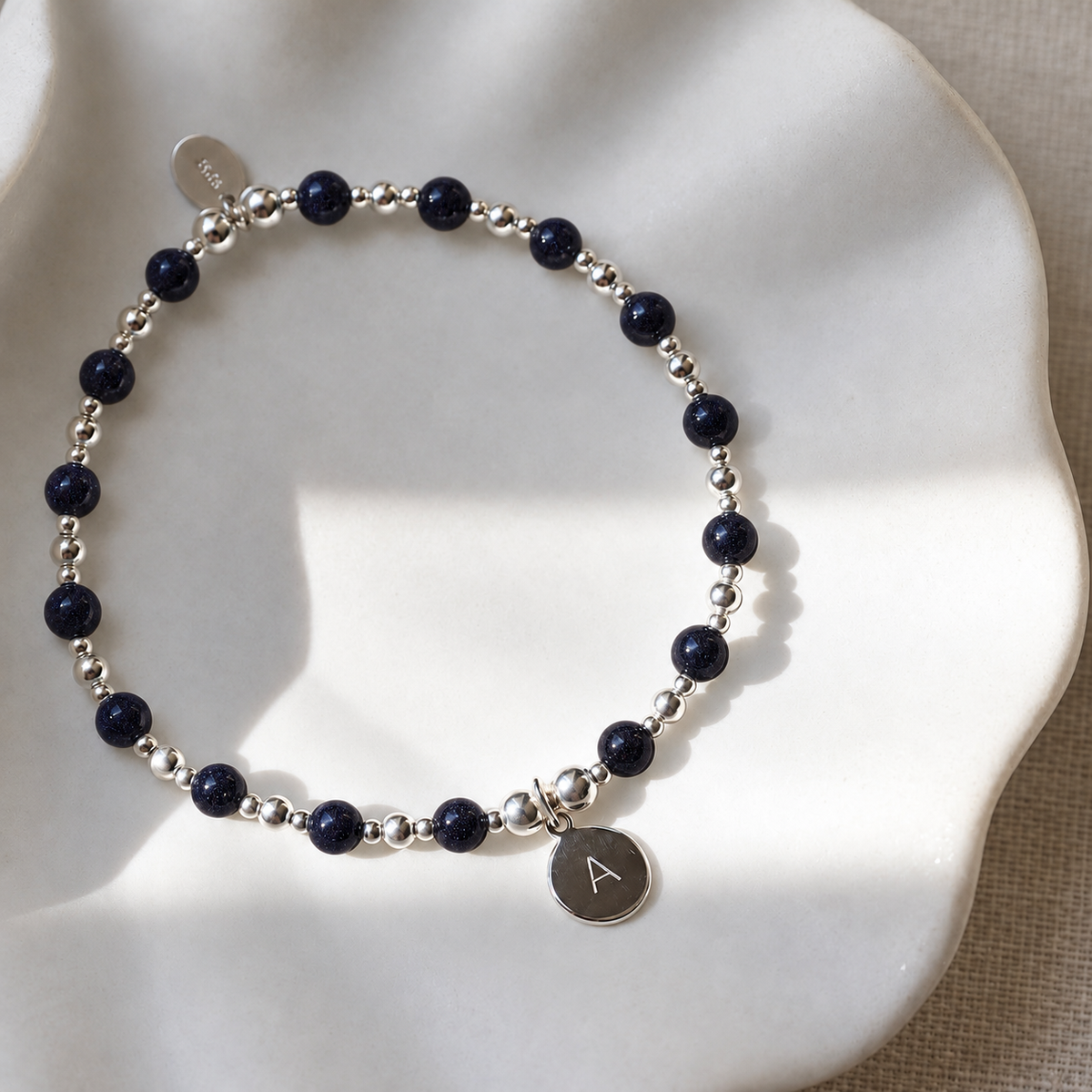 Personalised Blue Sandstone Initial Bracelet