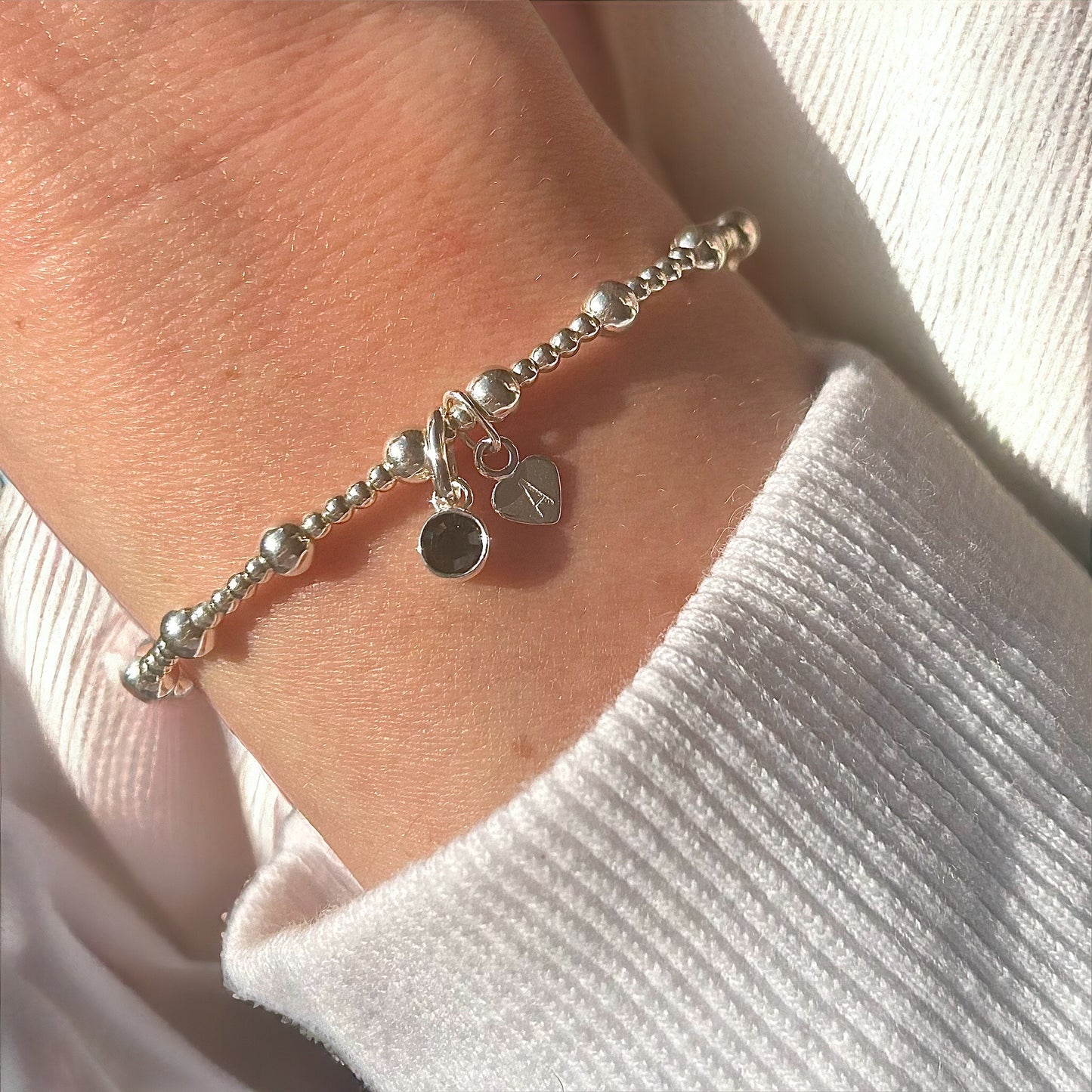 Birthstone Bracelet with Heart Inital