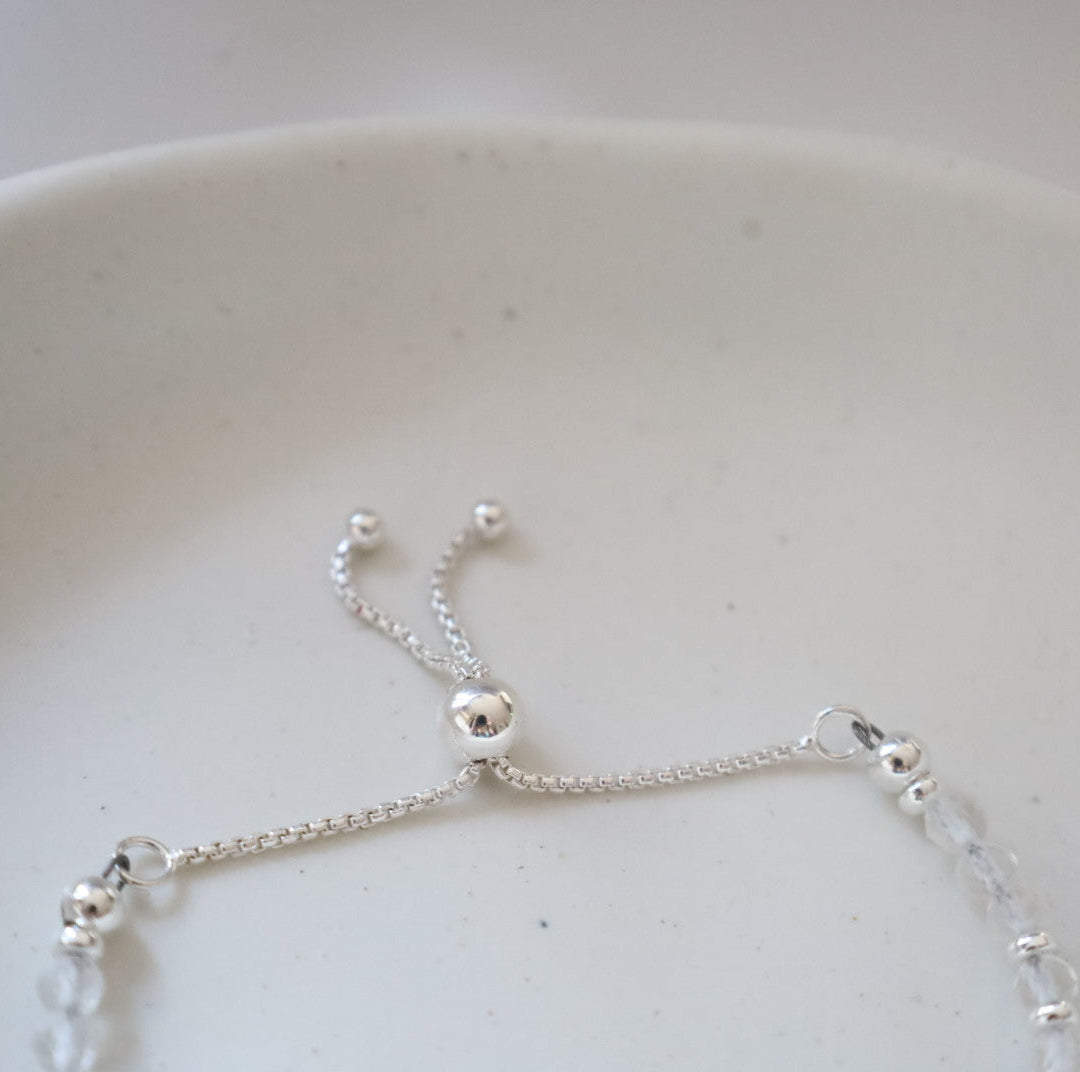 Dainty Clear Quartz Adjustable Bracelet | 925 Sterling Silver | April Birthstone