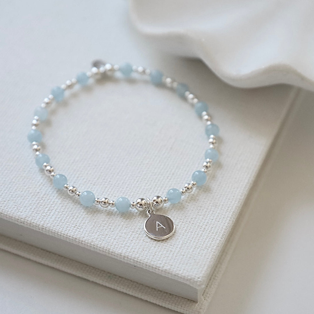 Personalised Aquamarine Initial Bracelet