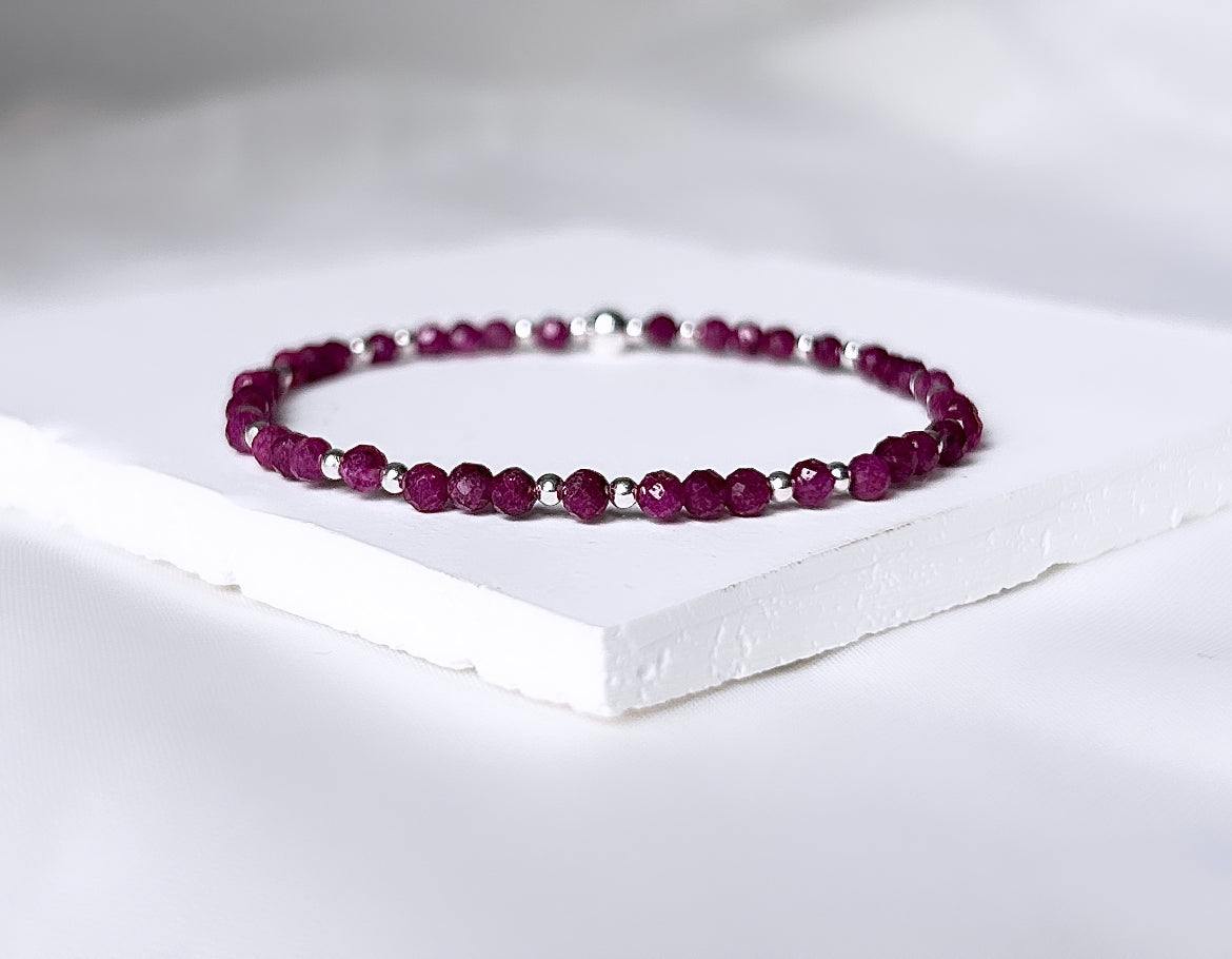 Dainty Pink Ruby Gemstone Bracelet | 925 Sterling Silver