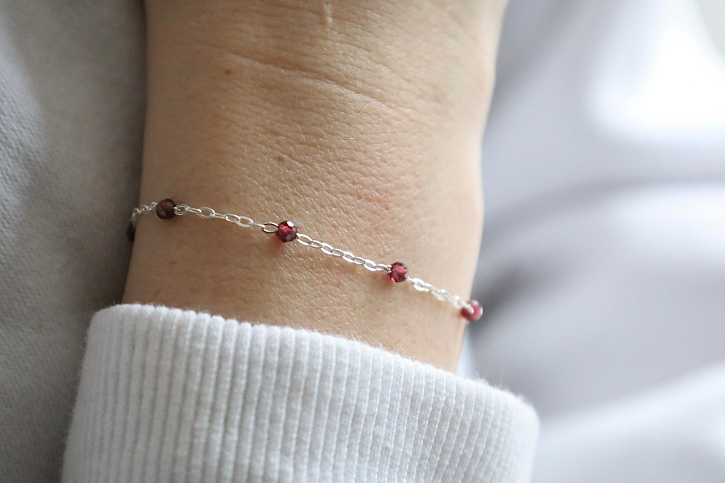 Garnet Bracelet. 925 Sterling Silver. January Birthstone