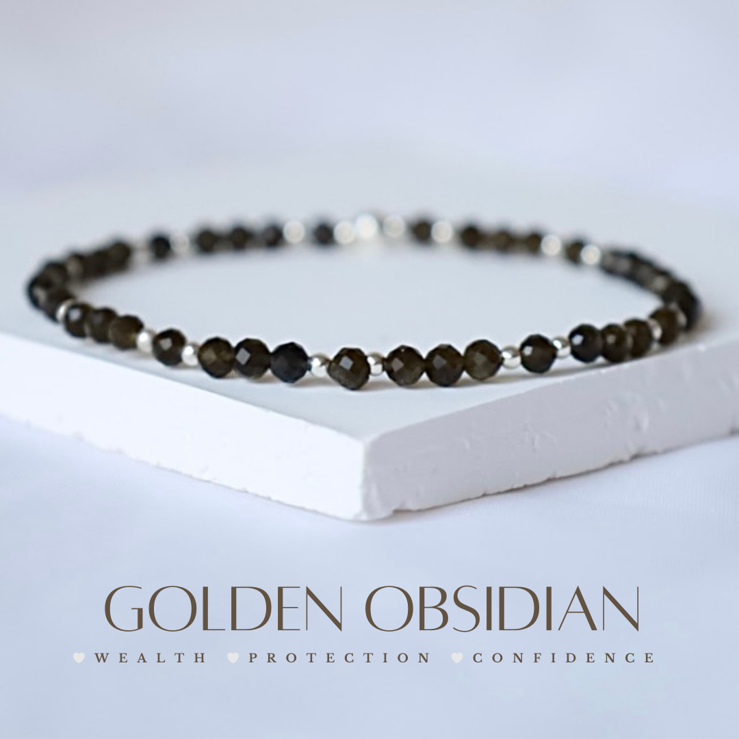 Dainty Golden Obsidian Gemstone Bracelet | 925 Sterling Silver