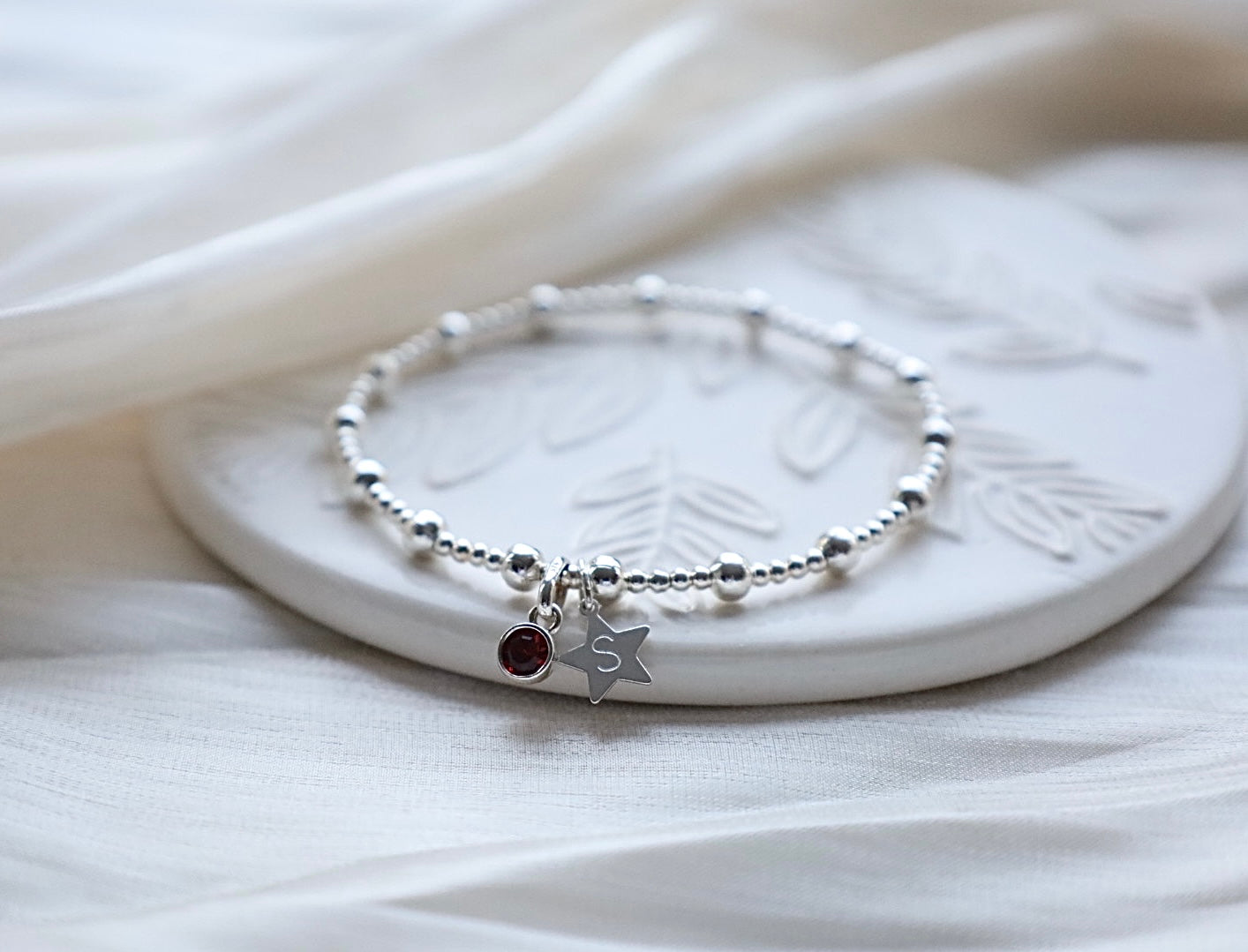 Birthstone Bracelet with Star Inital