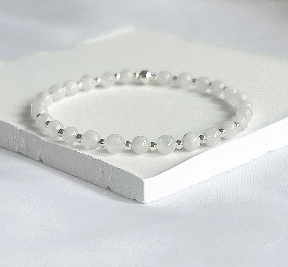 White christmas moonstone Bracelet stack | 925 Sterling Silver