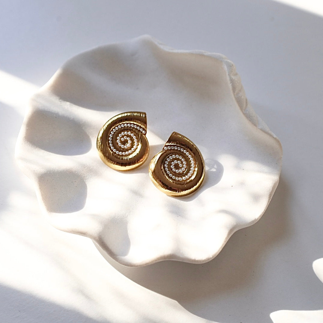 Pearl Spiral Shell Earrings