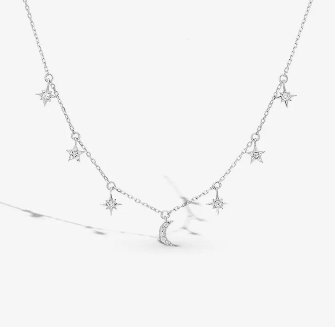 Moon and Star Necklace. 925 Sterling Silver