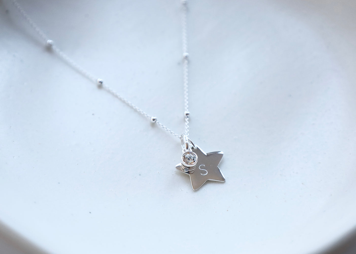 Personalised Star Pendant with birthstone charm- 925 Sterling Silver
