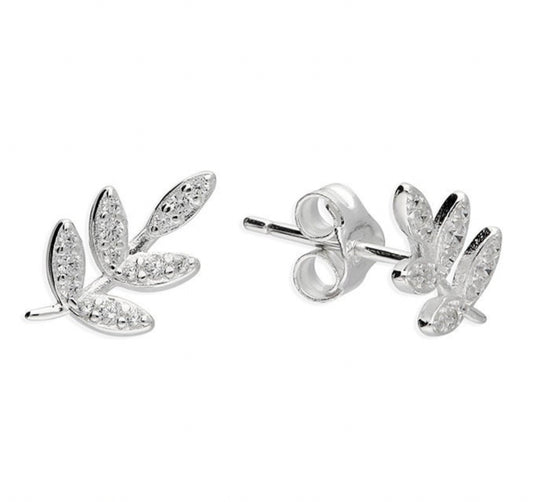 Crystal Leaf Climber Earrings. 925 Sterling Silver.