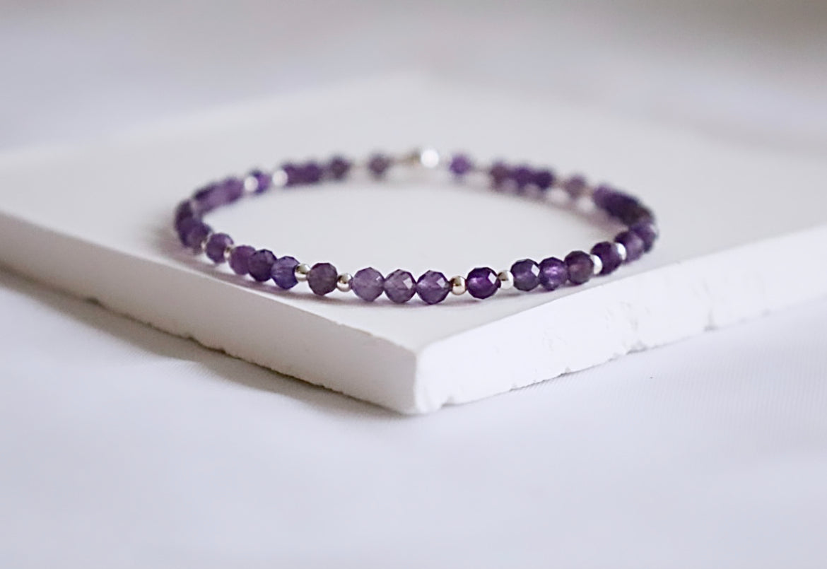 Dainty Amethyst Gemstone Bracelet | 925 Sterling Silver