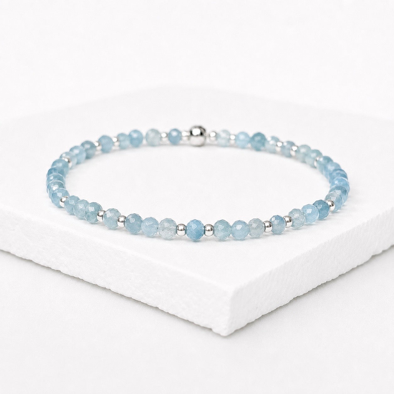 Dainty Aquamarine Gemstone Bracelet | 925 Sterling Silver | Gold