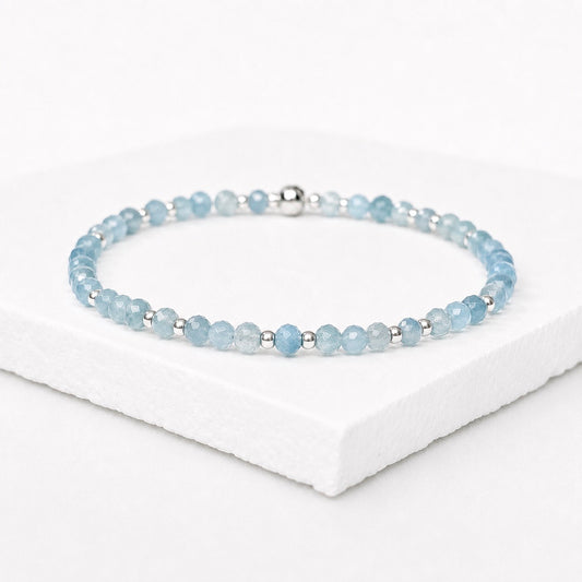 Dainty Aquamarine Gemstone Bracelet | 925 Sterling Silver | Gold
