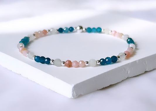 Pink Opal, Moonstone and Apatite Mixed Gemstone Bracele