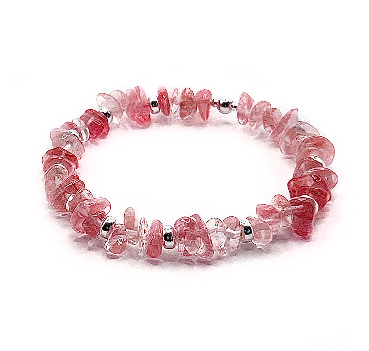 Cherry Quartz Chip Stone Healing Bracelet | 925 Sterling Silver