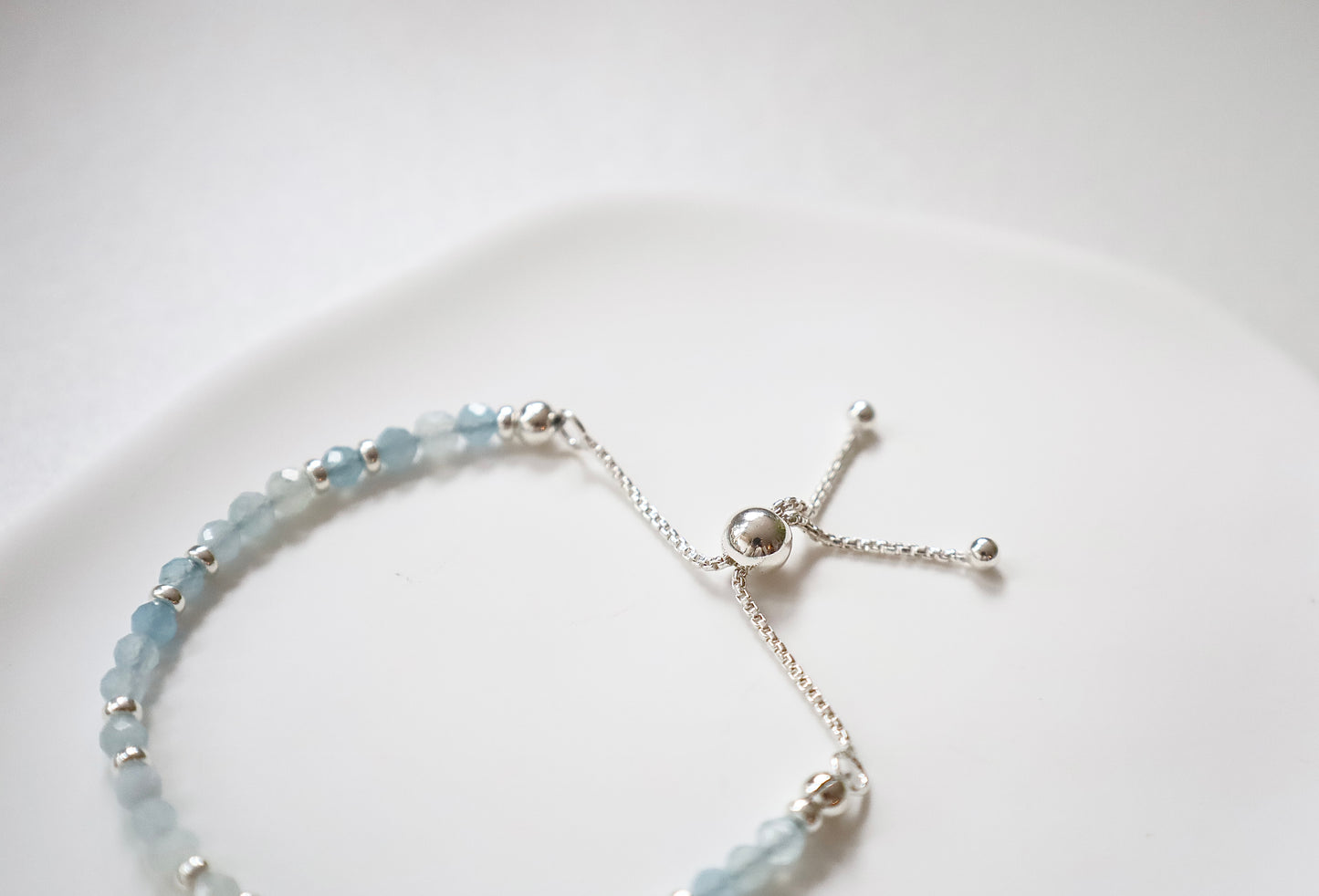 Dainty Aquamarine Adjustable Bracelet | 925 Sterling Silver | March Birthstone