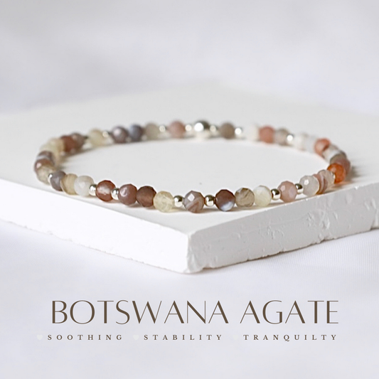 Dainty Botswana Agate Gemstone Bracelet | 925 Sterling Silver