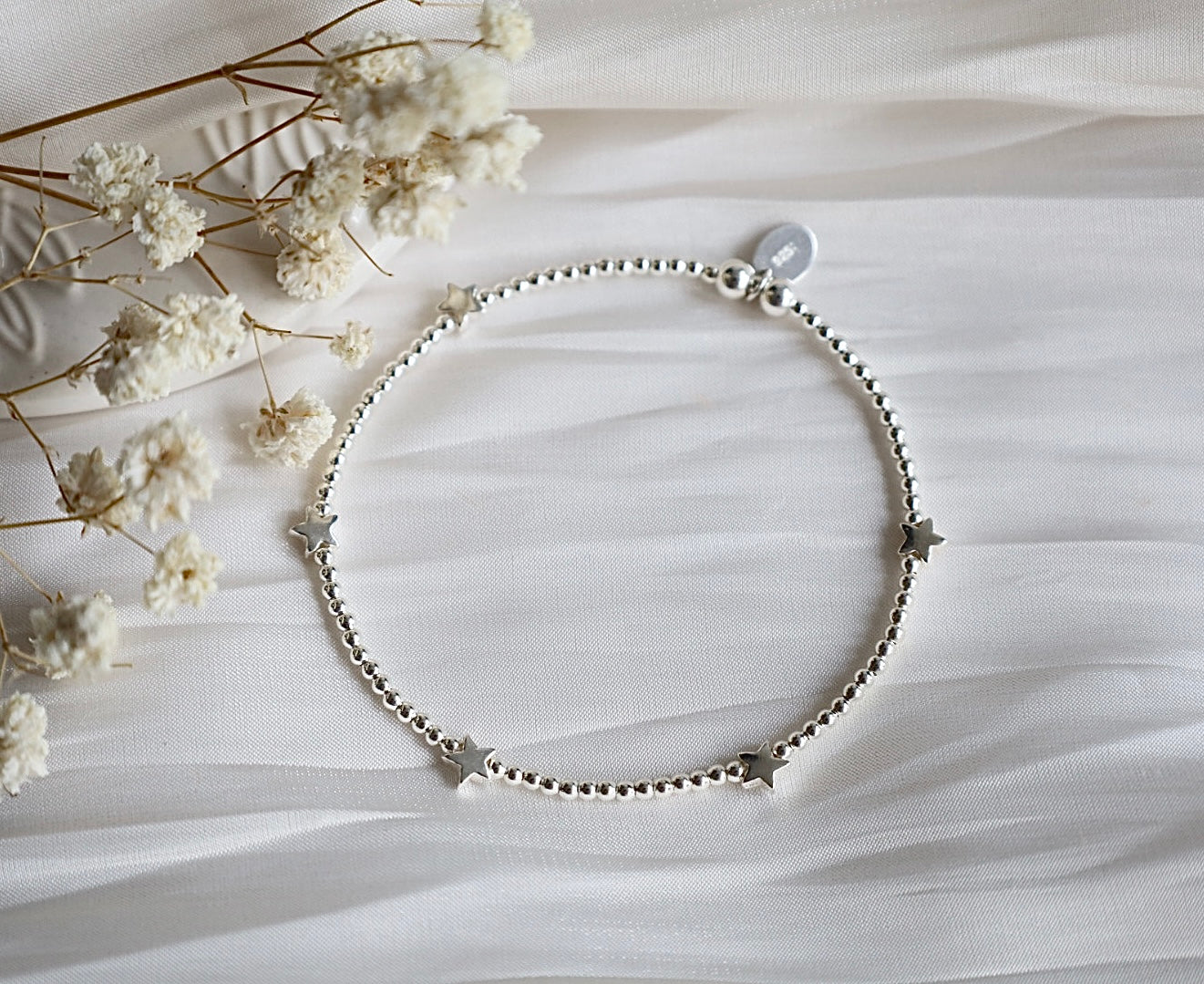 White christmas moonstone Bracelet stack | 925 Sterling Silver