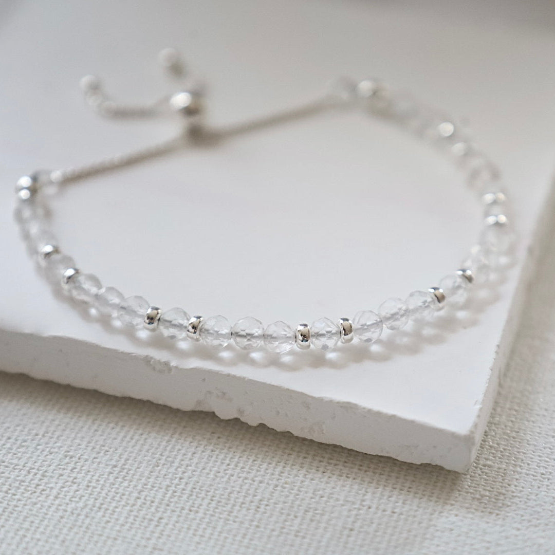 Dainty Clear Quartz Adjustable Bracelet | 925 Sterling Silver | April Birthstone
