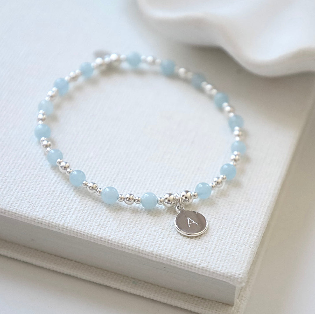 Personalised Aquamarine Initial Bracelet