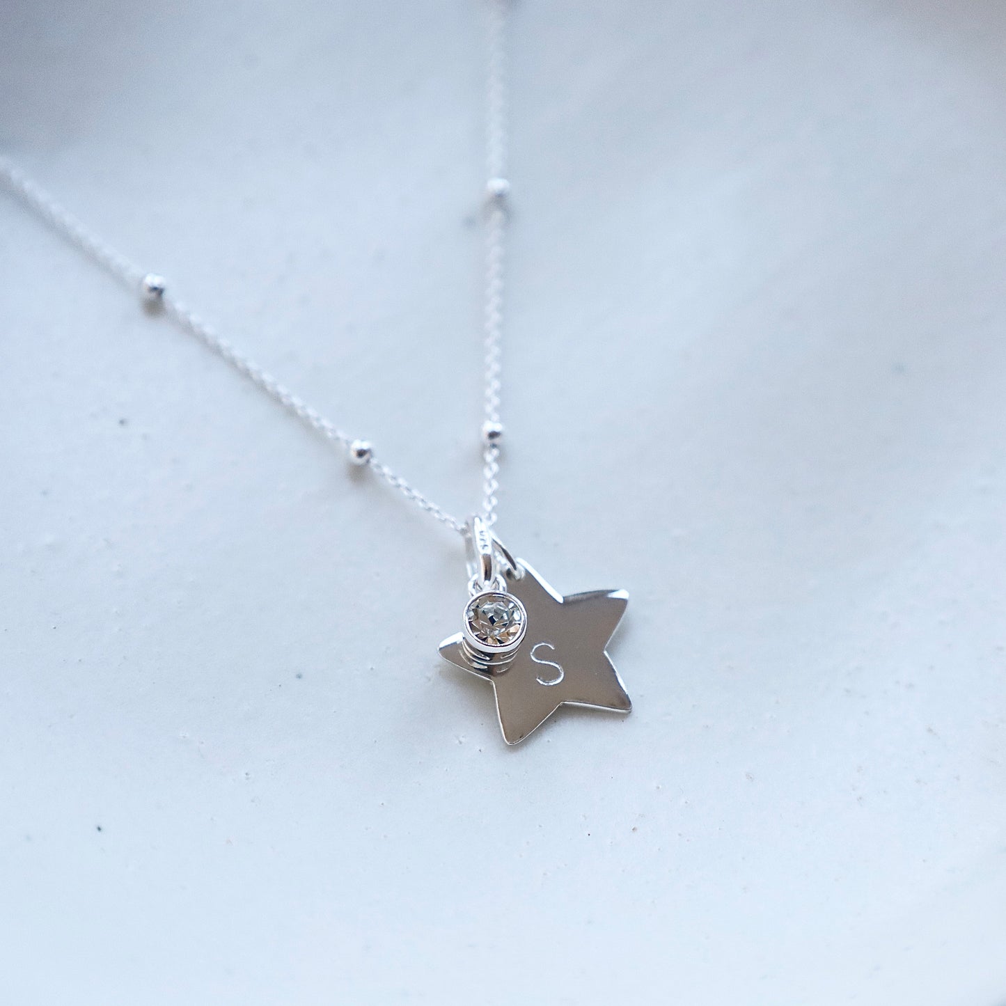 Personalised Star Pendant with birthstone charm- 925 Sterling Silver