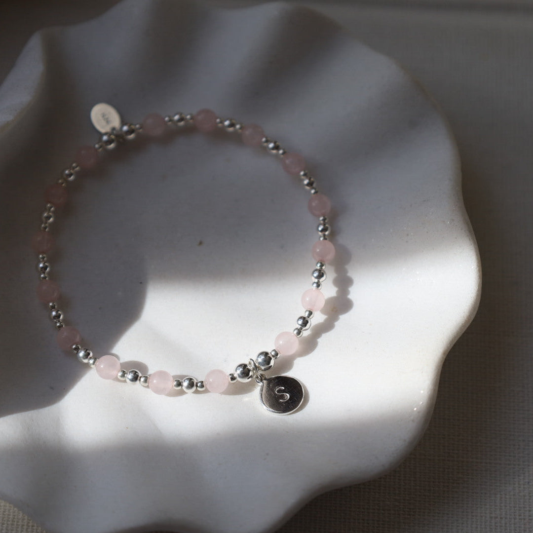 Personalised Rose Quartz Initial Bracelet