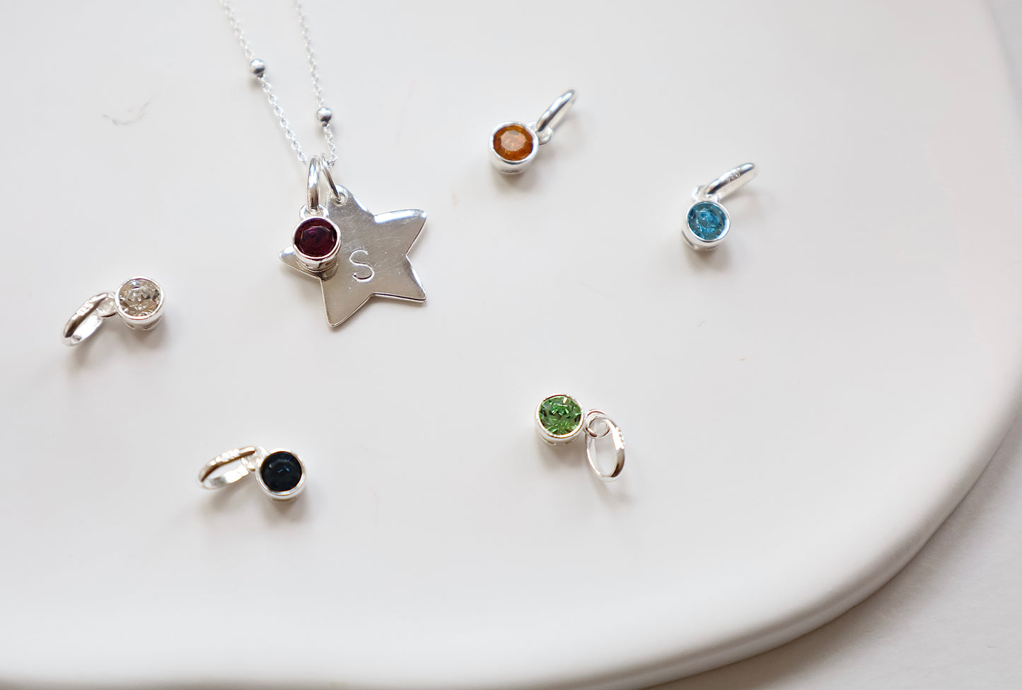 Personalised Star Pendant with birthstone charm- 925 Sterling Silver