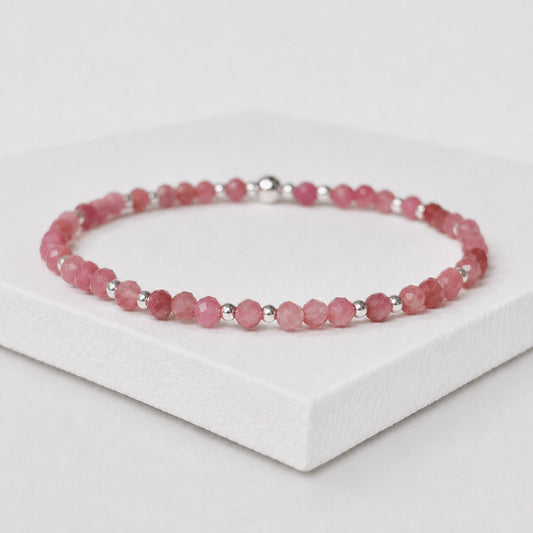 Pink Tourmaline Gemstone Bracelet | 925 Sterling Silver | Gold